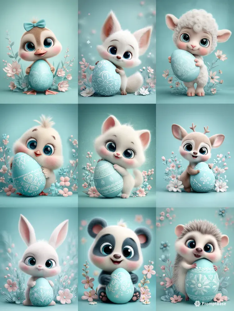 Cute Easter Kawaii Cartoon Characters