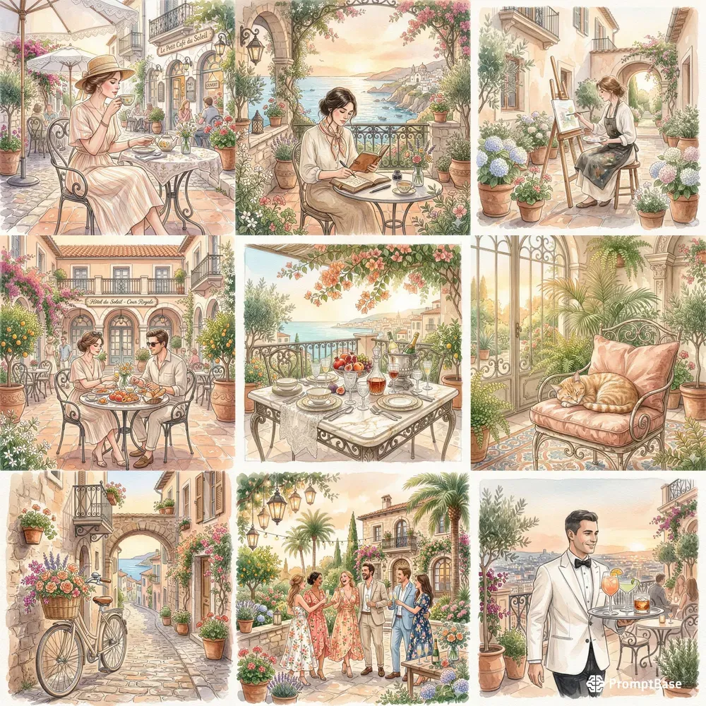 Luxury Watercolor Patio Illustrations