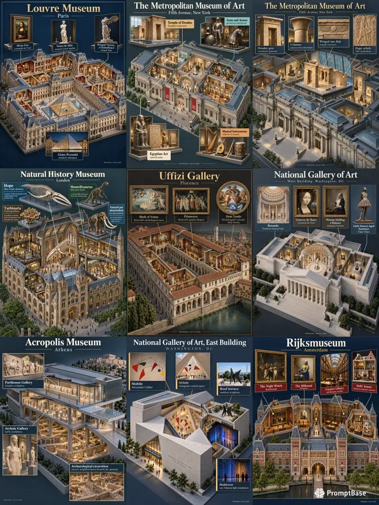 Isometric Museum Cutaway Infographics