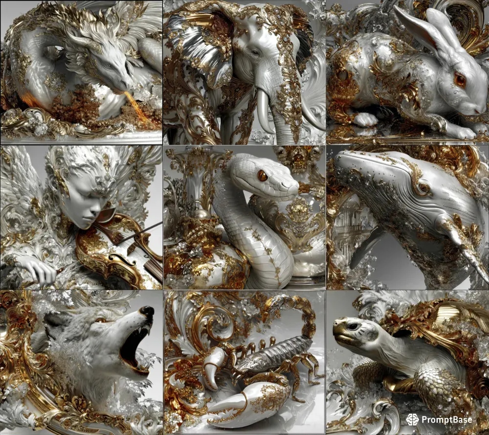 Baroque Metallic Ornamental Beasts