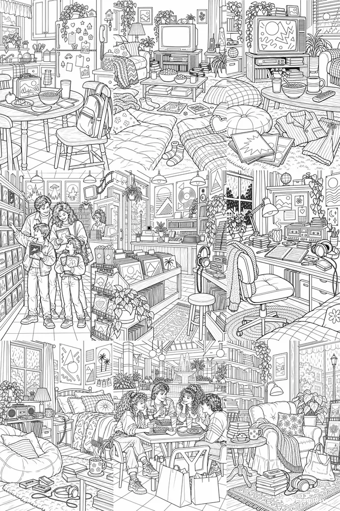 Cozy Gen X Nostalgia Coloring Pages