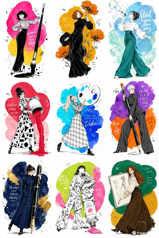 Quirky Ink And Splash Fashion Art