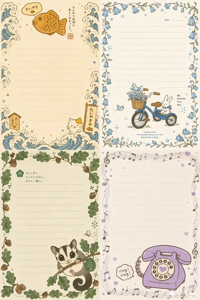 90s Kawaii Japanese Stationery Asset Kits