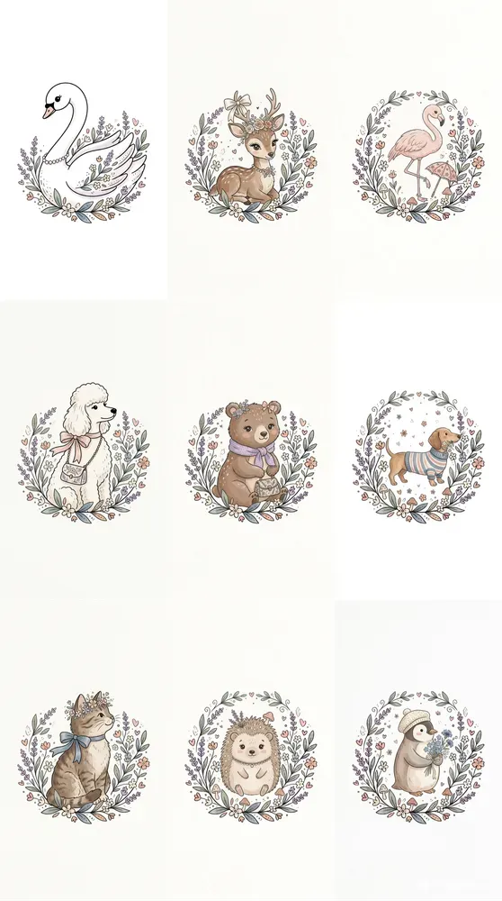 Cute Doodle Elegant Animal Icons