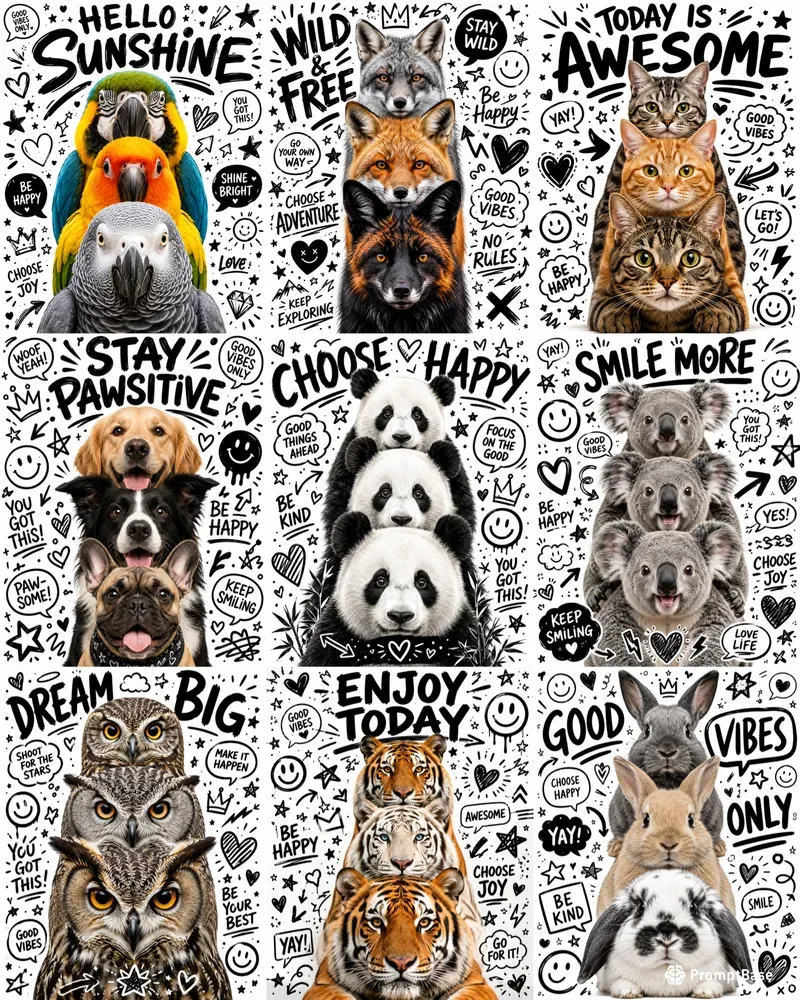 Cute Animal Doodle Posters Sets