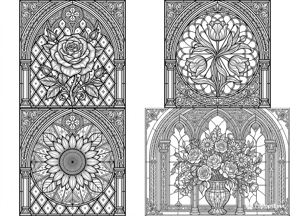 Stained Glass Flower Coloring Pages
