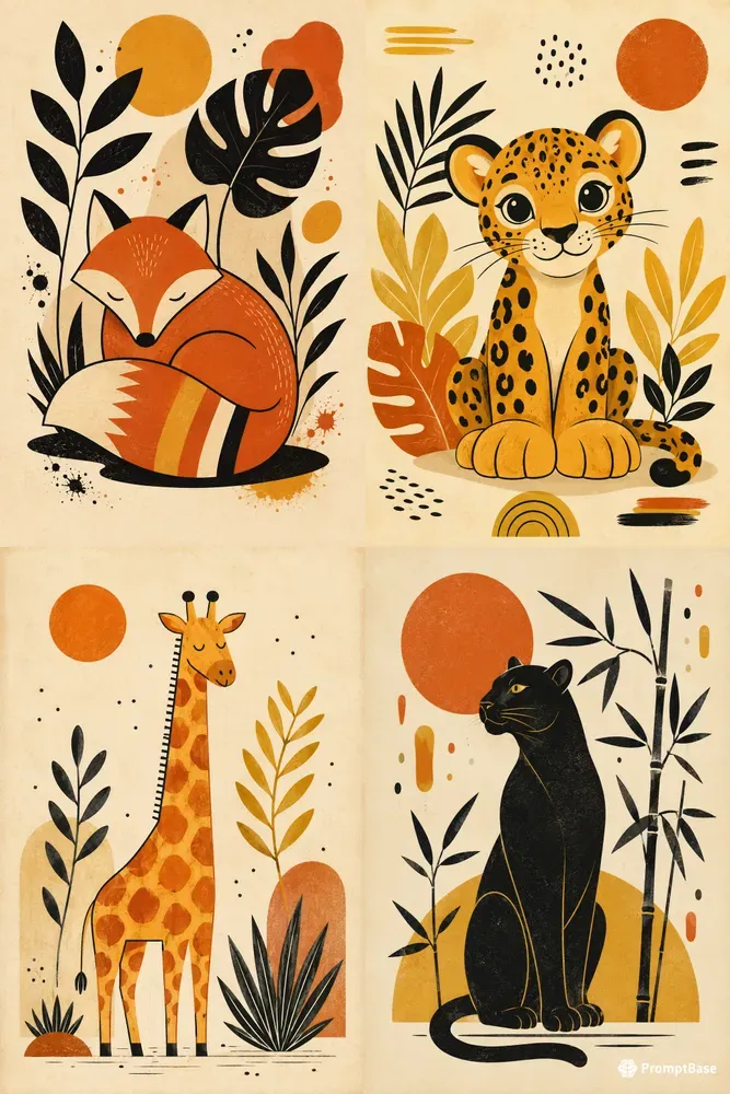 Retro Jungle Animal Art