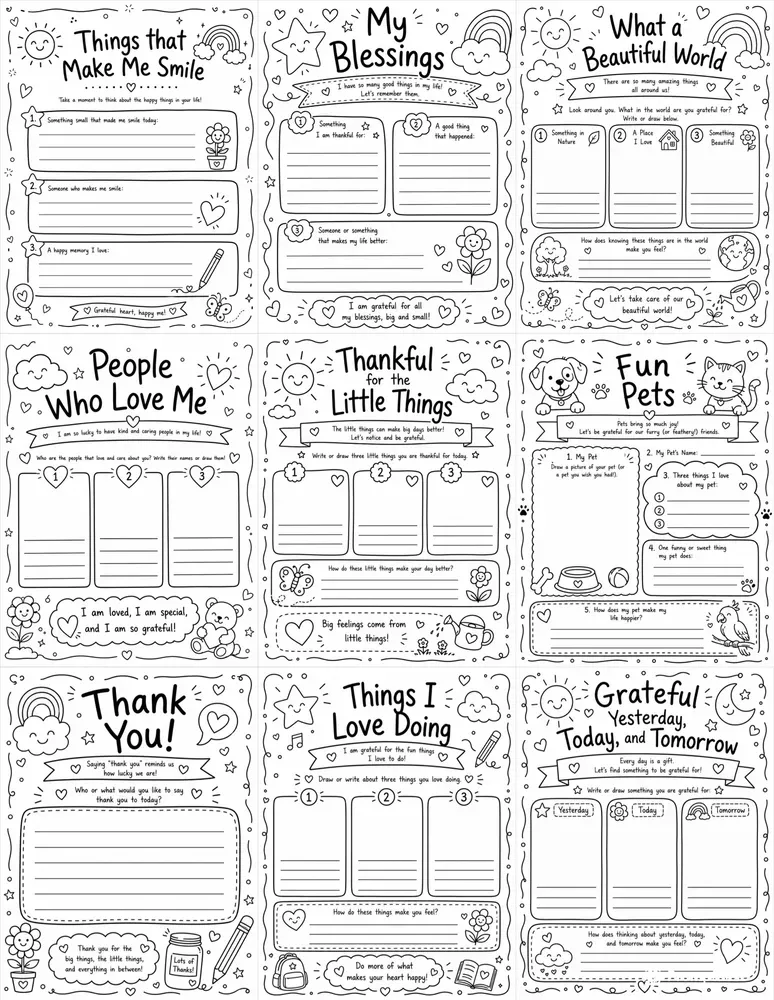 Cute Kids Gratitude Journal Page Creators