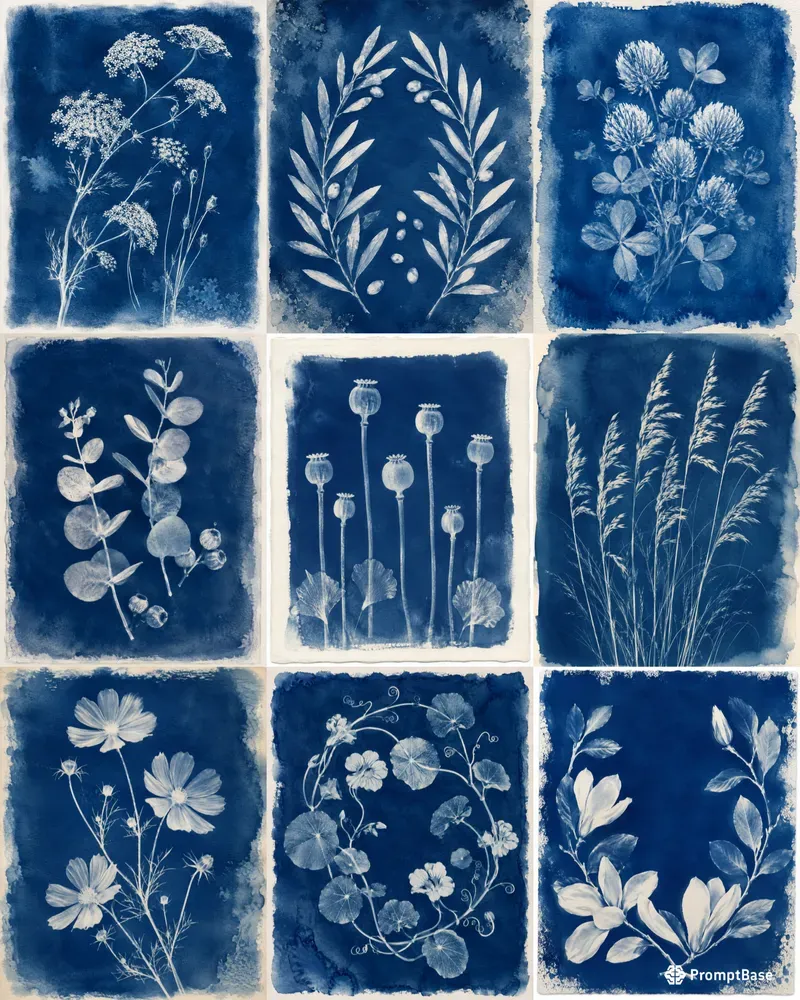 Botanical Cyanotype Art Prints