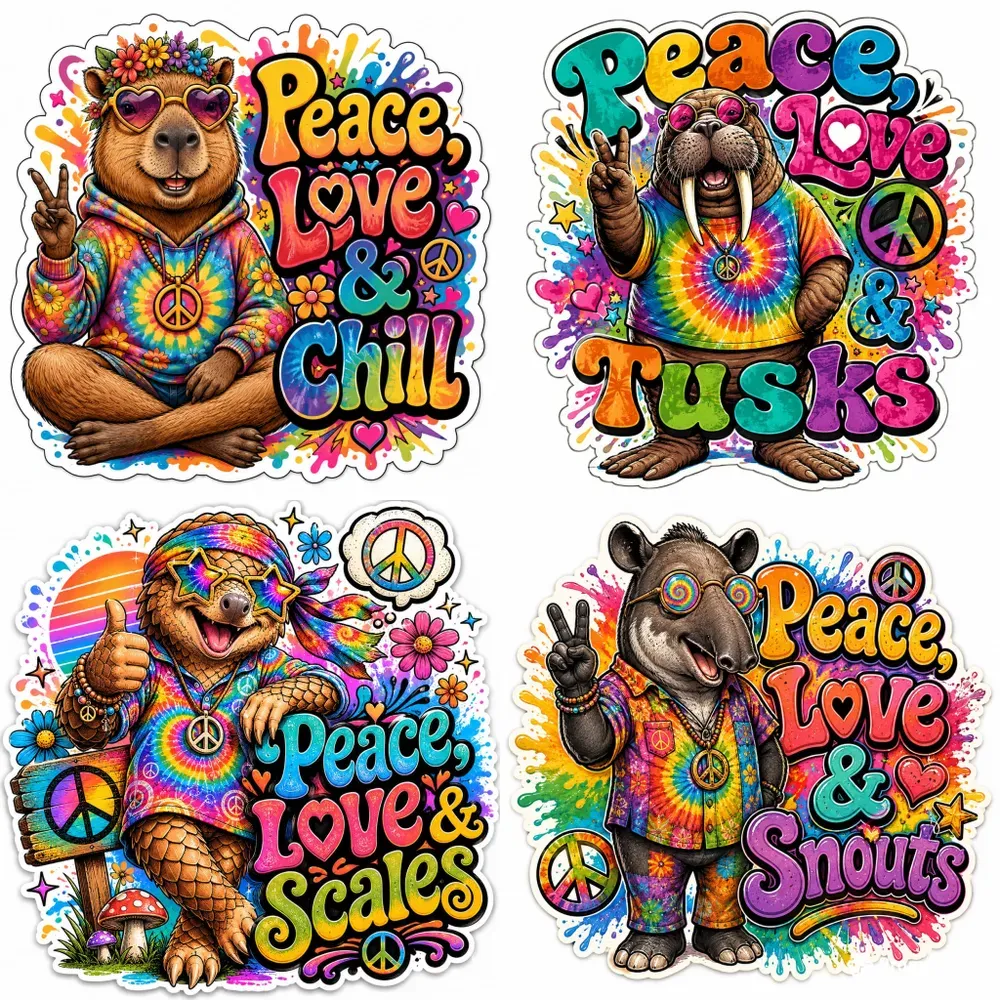 Retro Hippie Animal Sticker Quote Packs