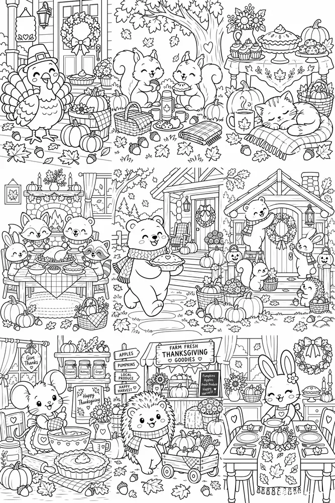 Cozy Fall Thanksgiving Coloring Pages