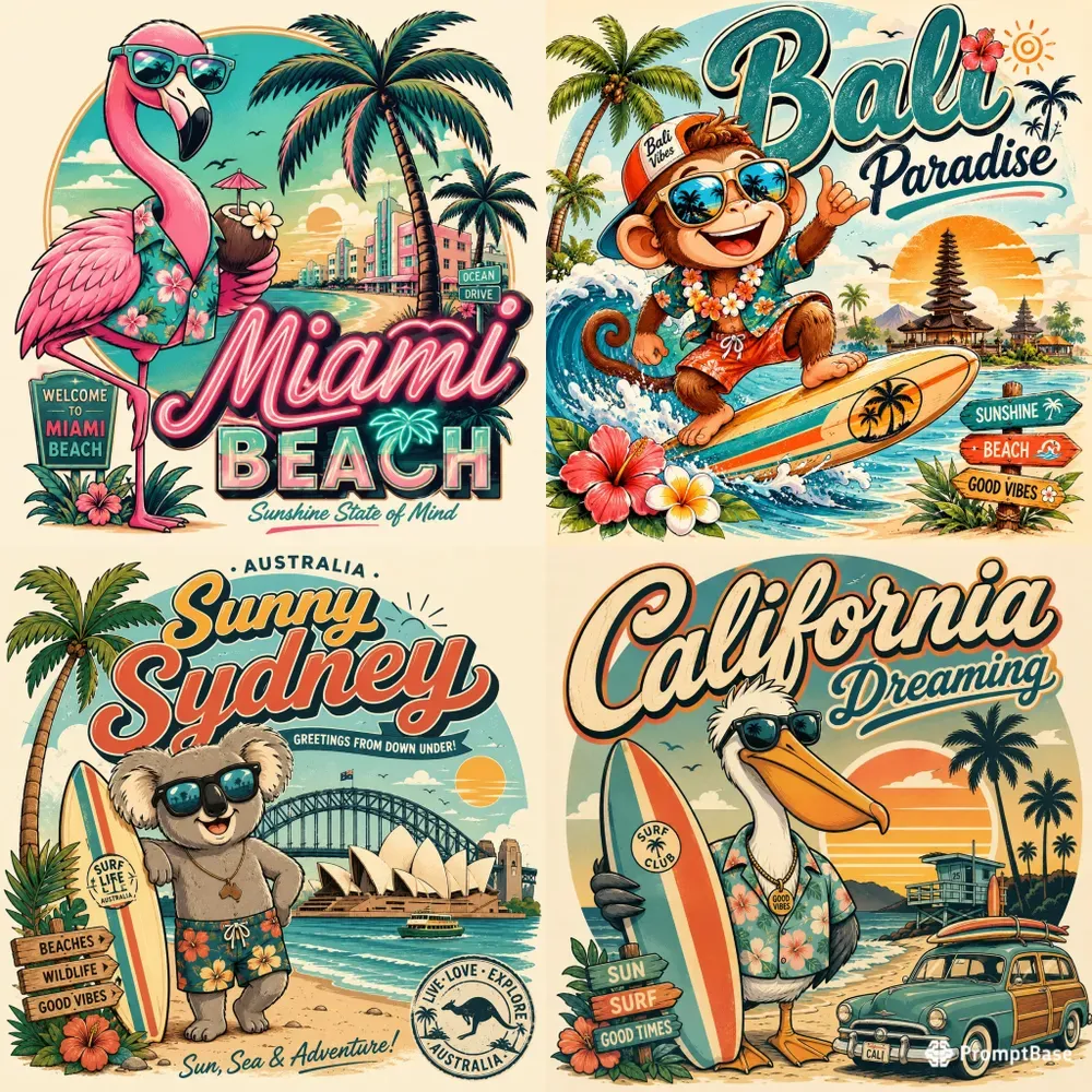 Retro Tropical Travel Cartoon Poster Art