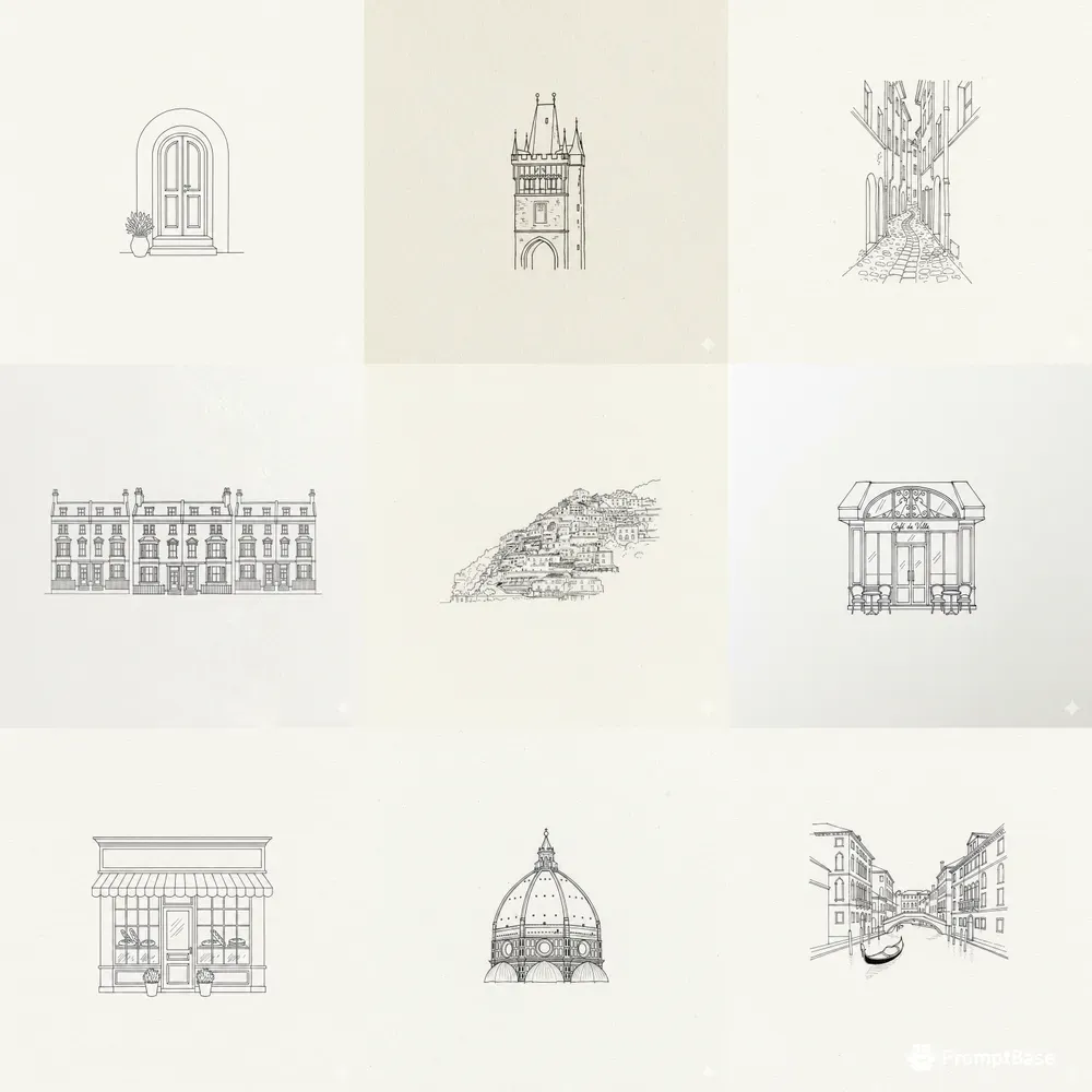 Minimalist Editorial Ink Sketch Scenes