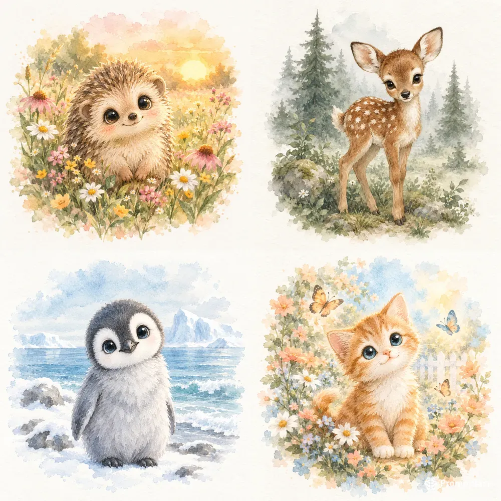 Watercolor Woodland Animal Art