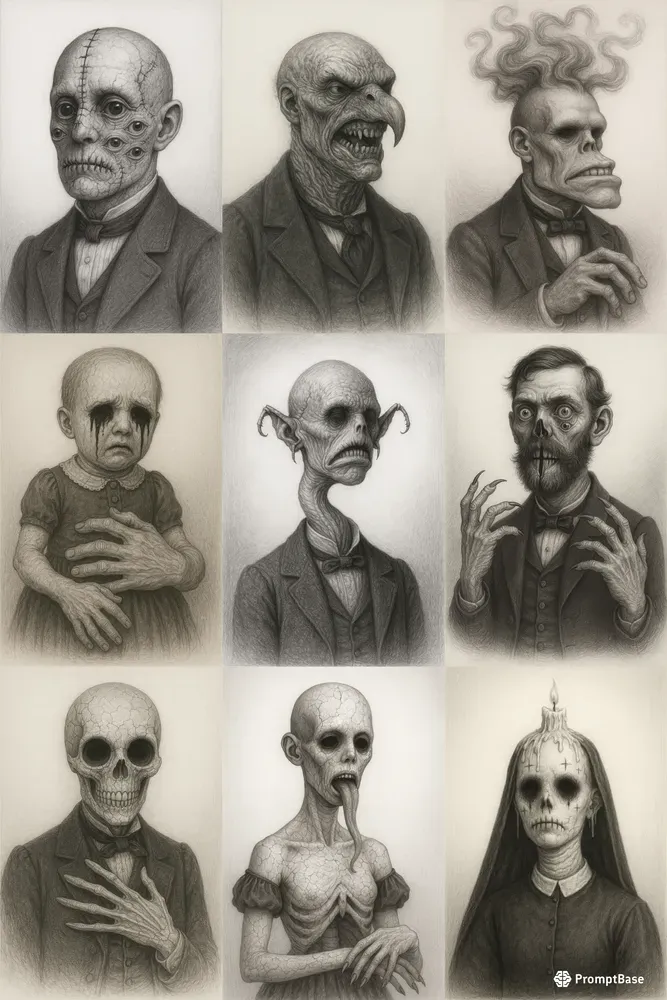 Grotesque Humanoid Creatures Drawings