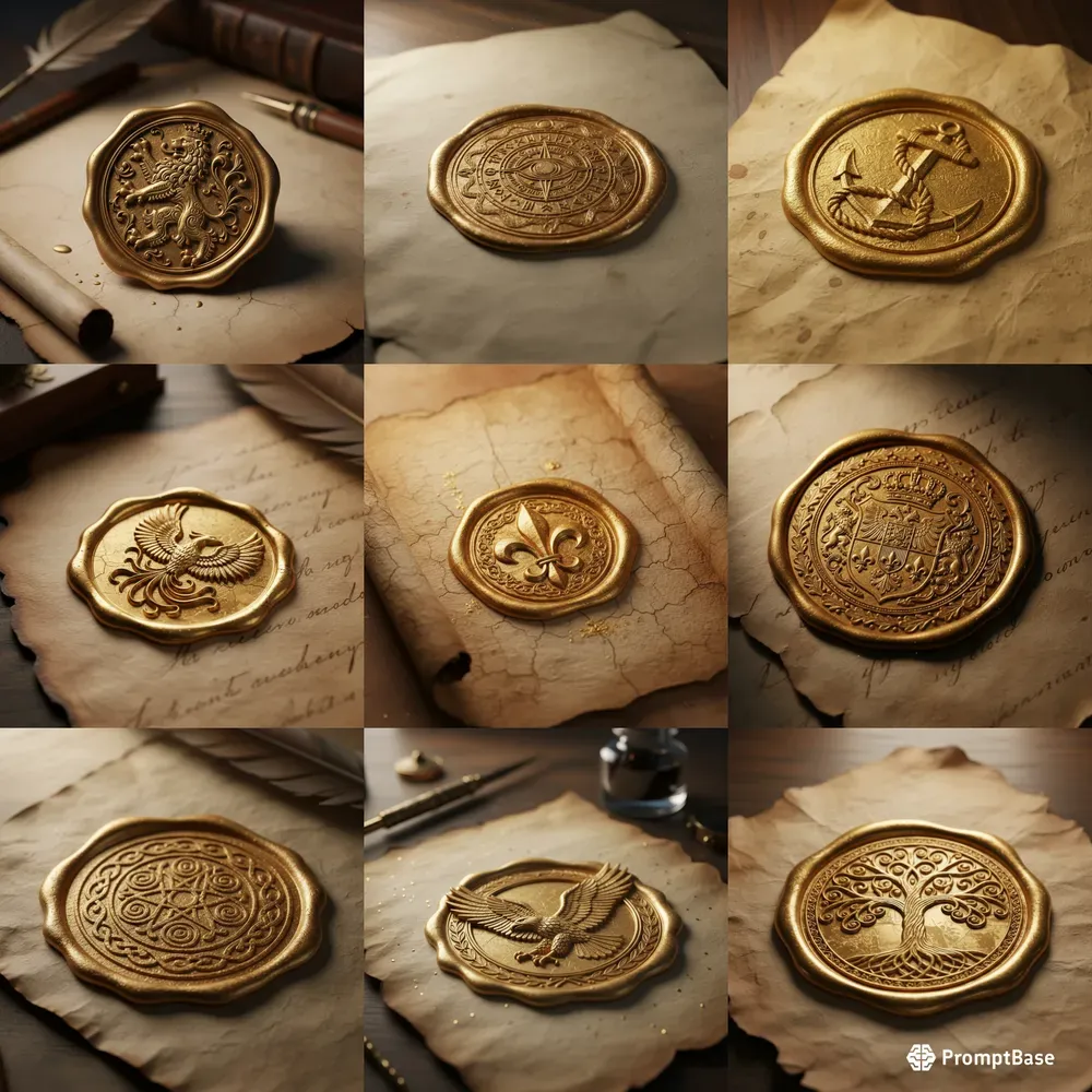 Ornate 3D Golden Wax Seal Art