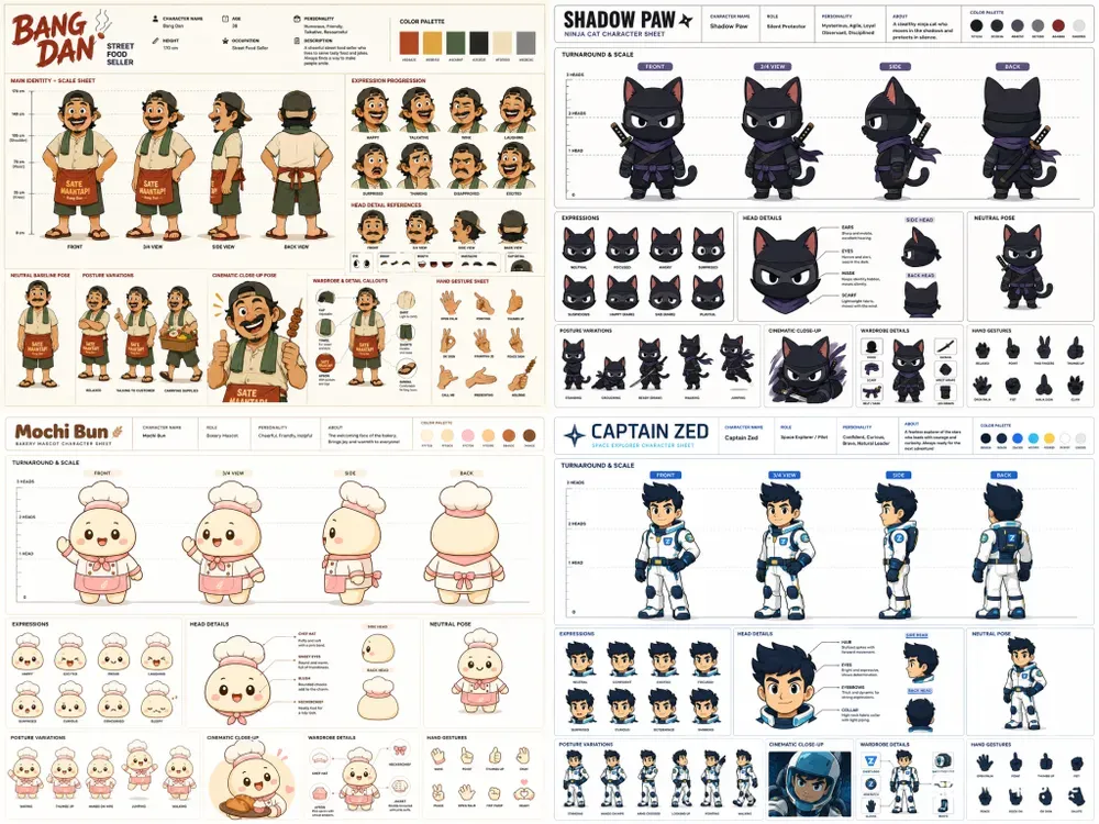 2D Cartoon Character Sheet Pros