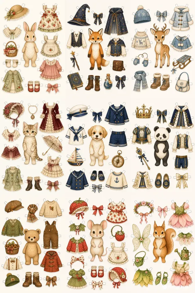 Strawberry Bunny Vintage Dressup Sheets