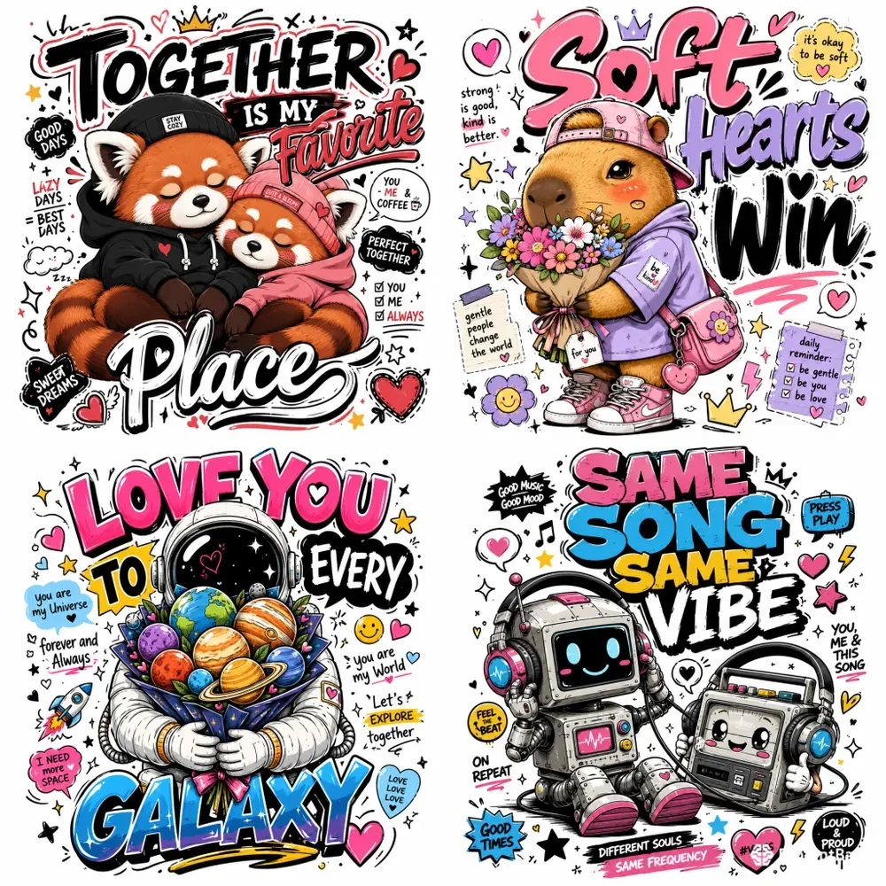 Cute Streetwear Love Doodle Tshirts