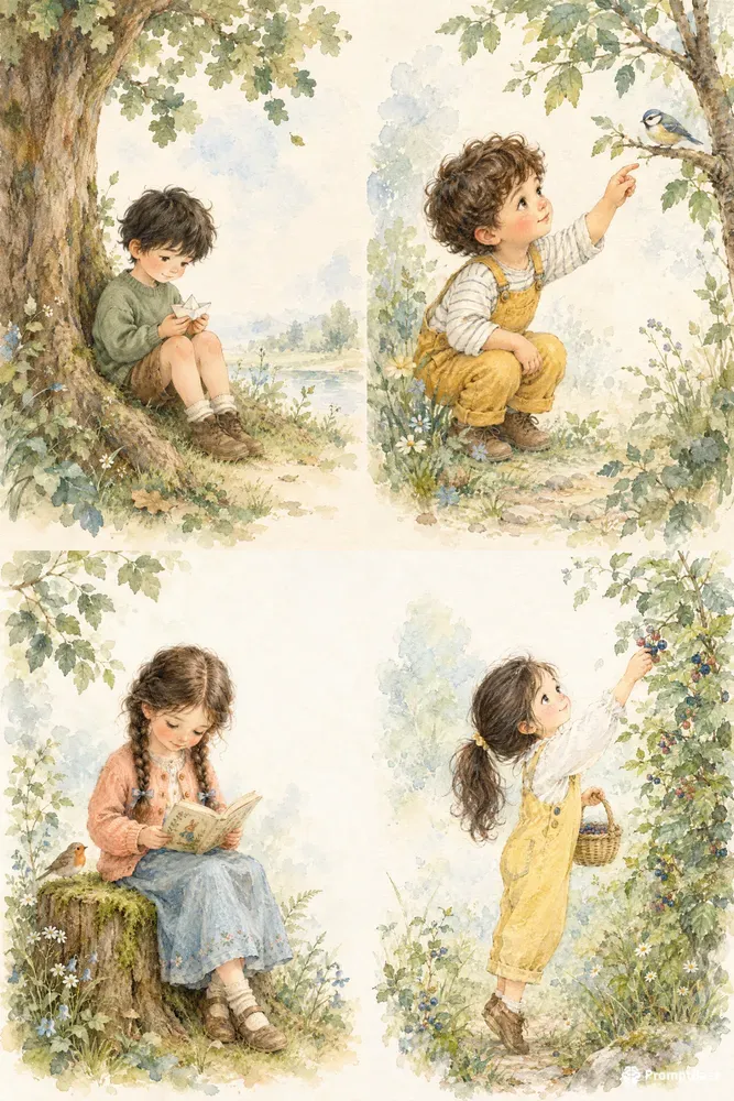 Whimsical Watercolor Childhood Adventures
