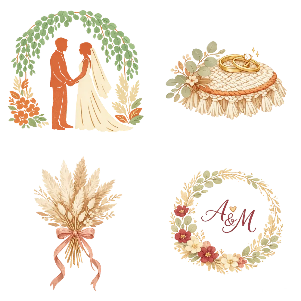Boho Wedding Vector Cliparts