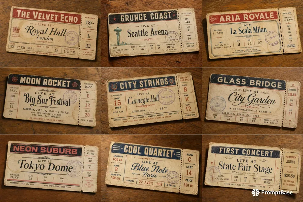 Vintage Concert Ticket Stubs