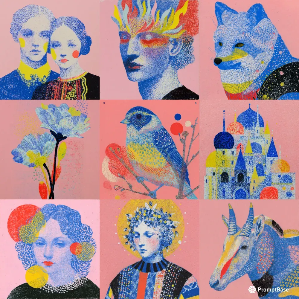 Risograph Pop Folk Illustration Style