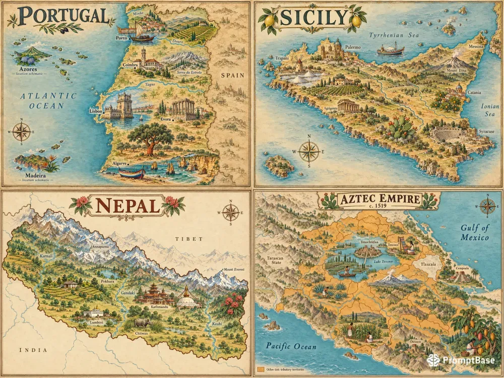 Pictorial Antique Old World Maps