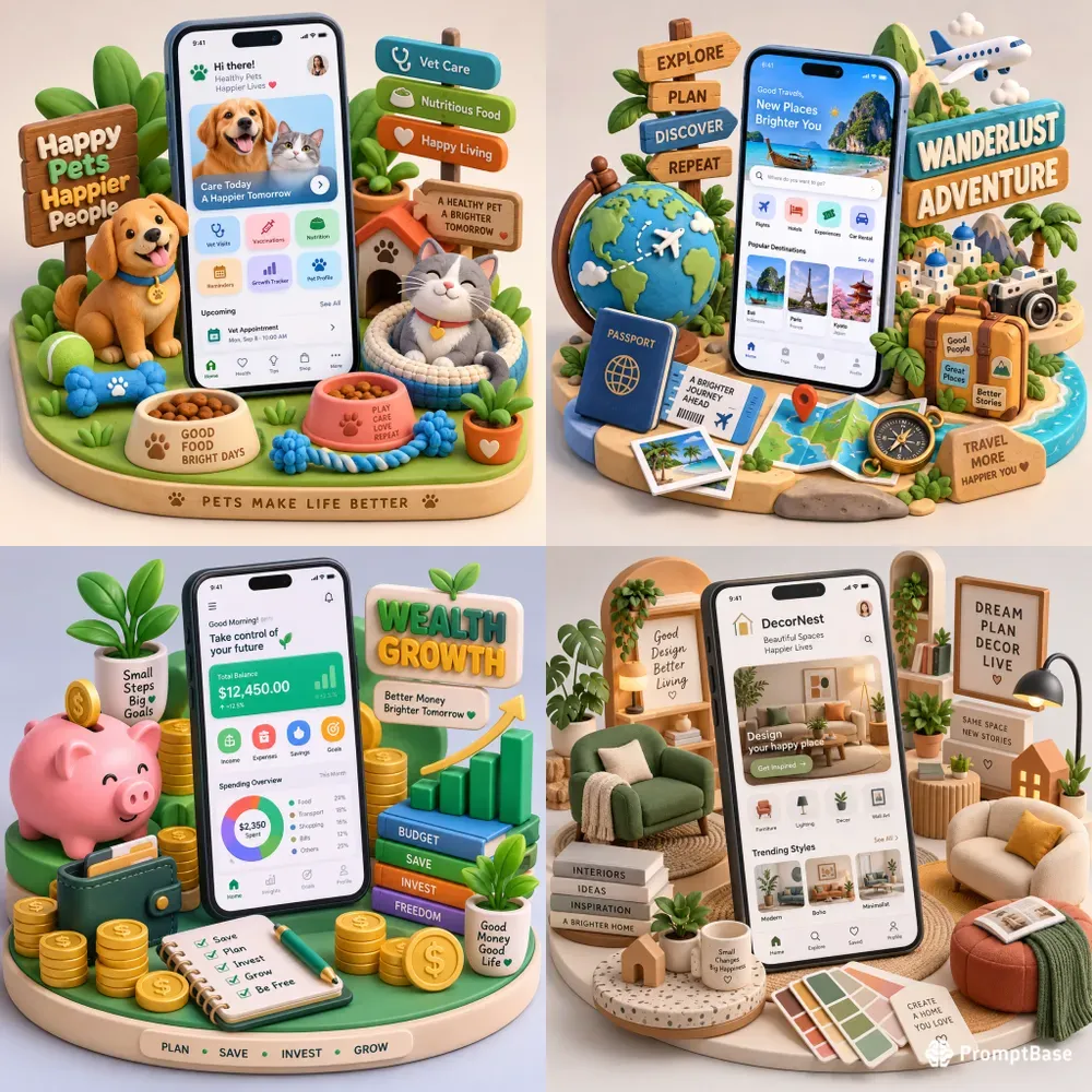 3D Clay Mobile App UI Generator