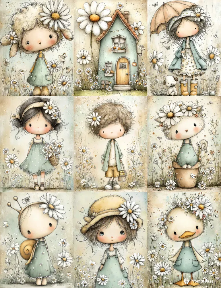 Summer Daisy Character Junk Journal Pages