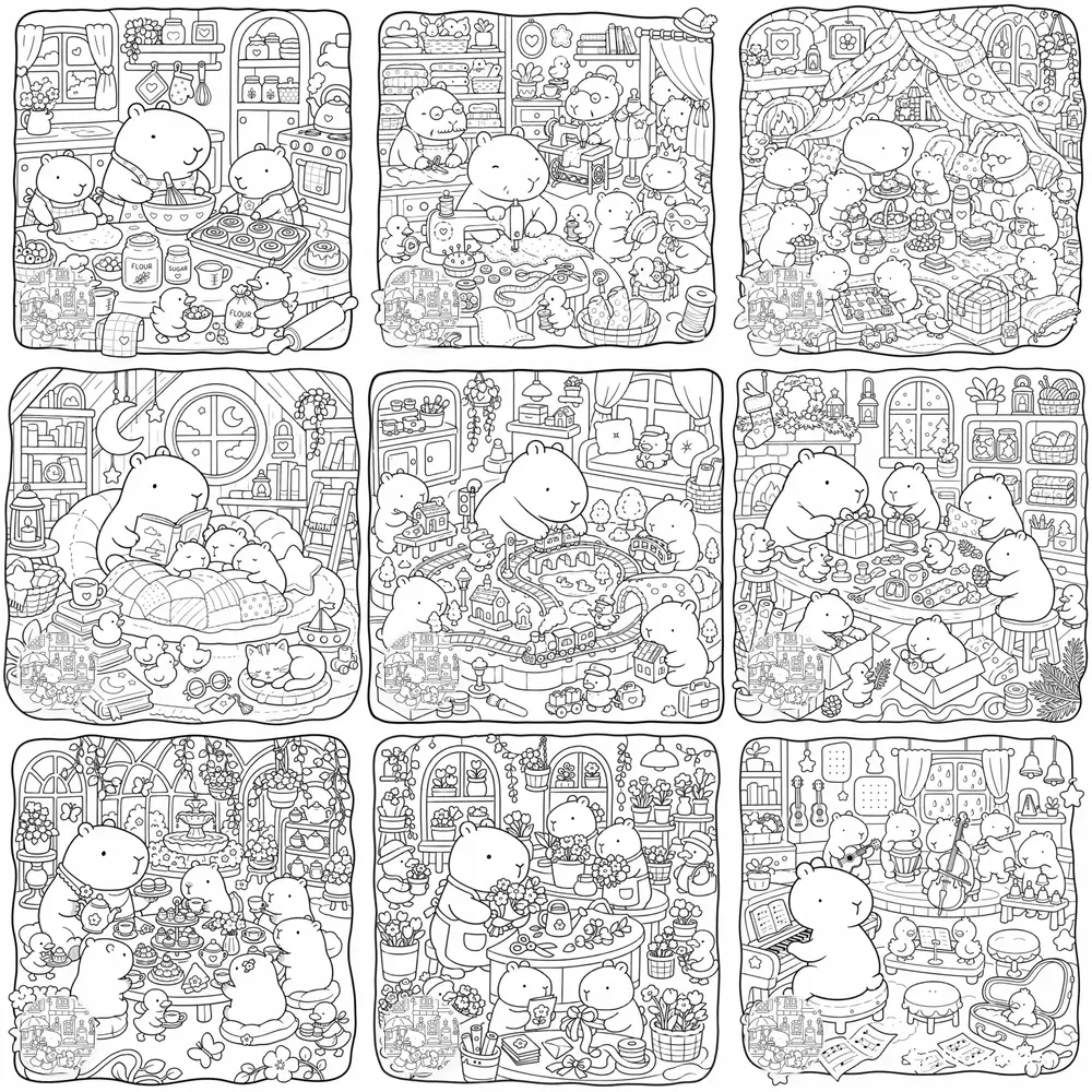 Cozy Capybara Coloring Book Pages
