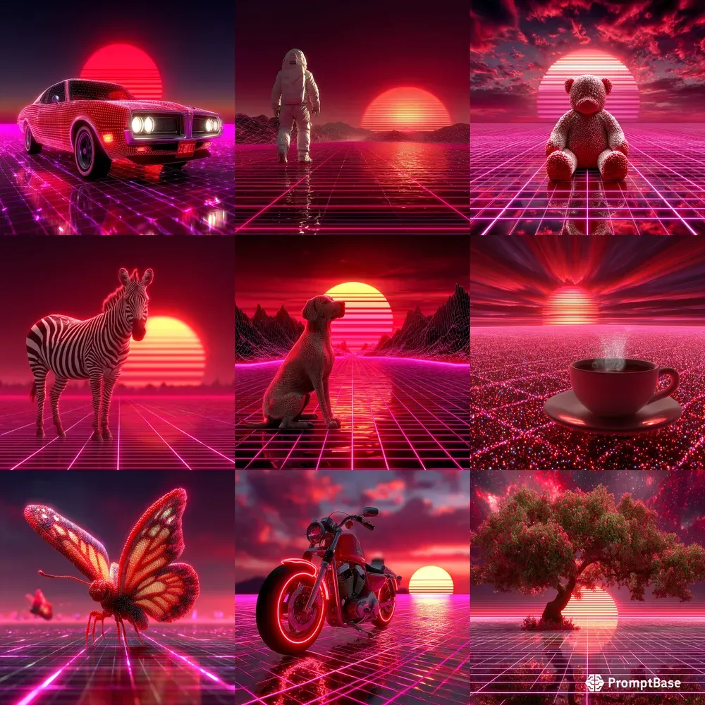 3D Synthwave Neon Retro Glows