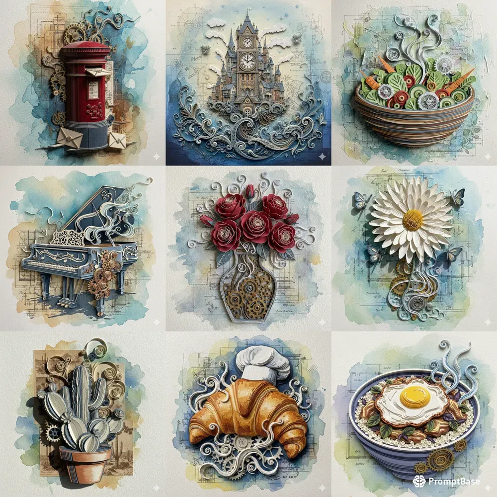 3D Vintage Mechanical Watercolor Art