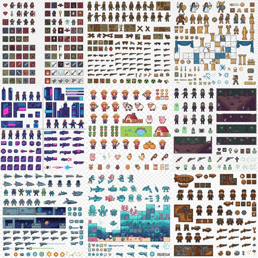Retro Pixel Game Asset Sheet Generator