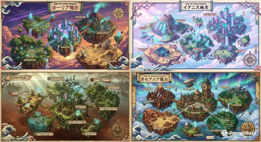 Pokémon Ghibli Cyberpunk Region Maps