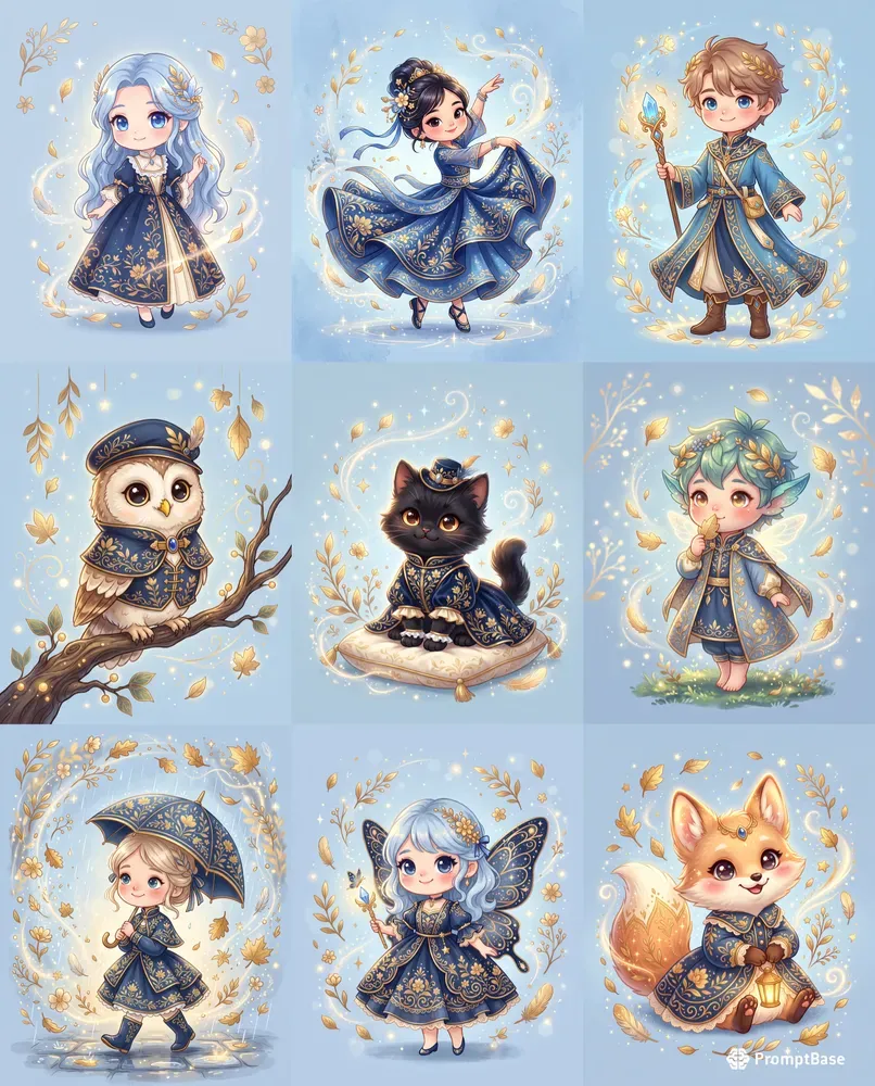 Blue Gold Fairy Tale Characters