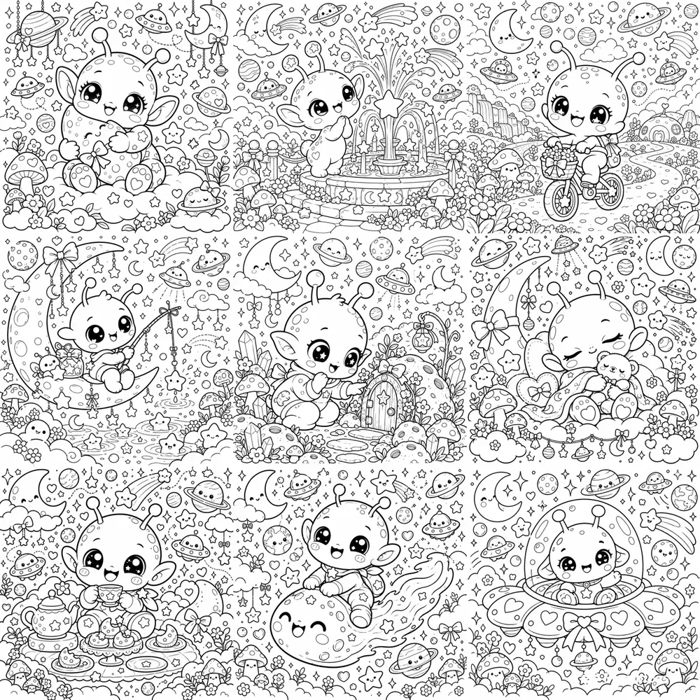 Super Cute Baby Alien Coloring Book Pages
