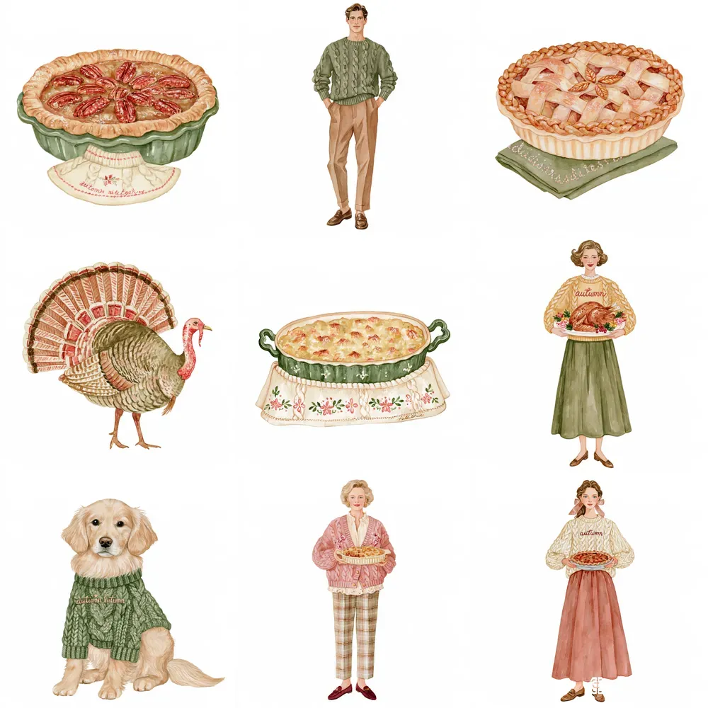 Grandmillennial Thanksgiving Cliparts