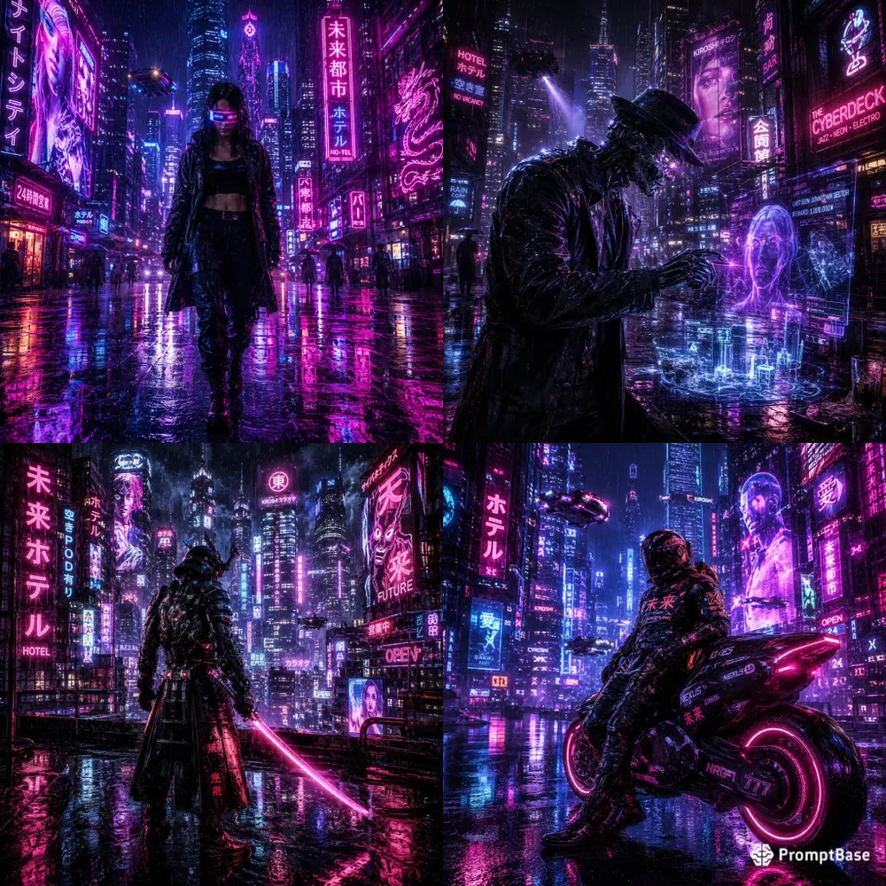 Neon Rain Cyberpunk Metropolis Dreams