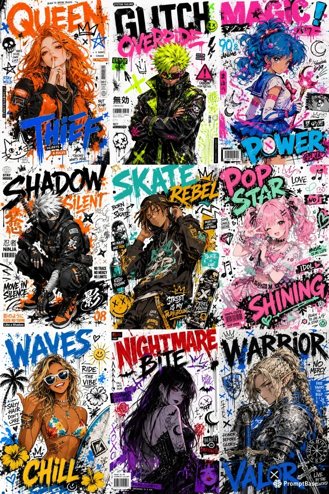 Anime Urban Graffiti Collage Posters