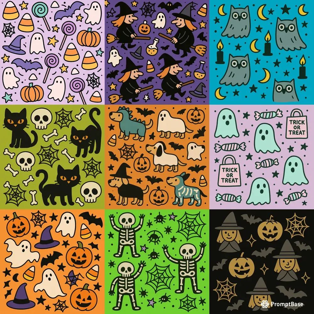 Doodle Spooky Halloween Seamless Patterns