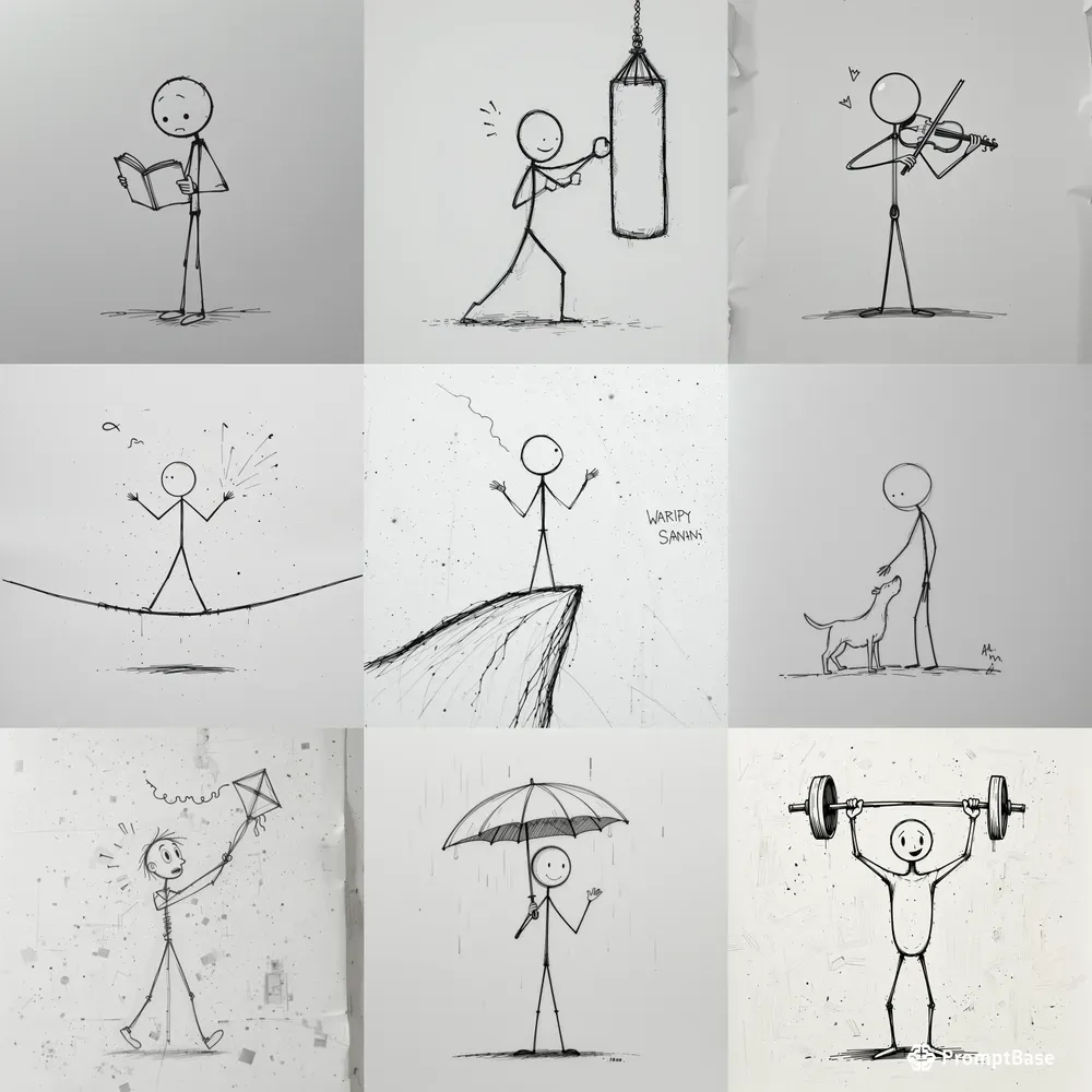 Minimalist Stickman Action Art