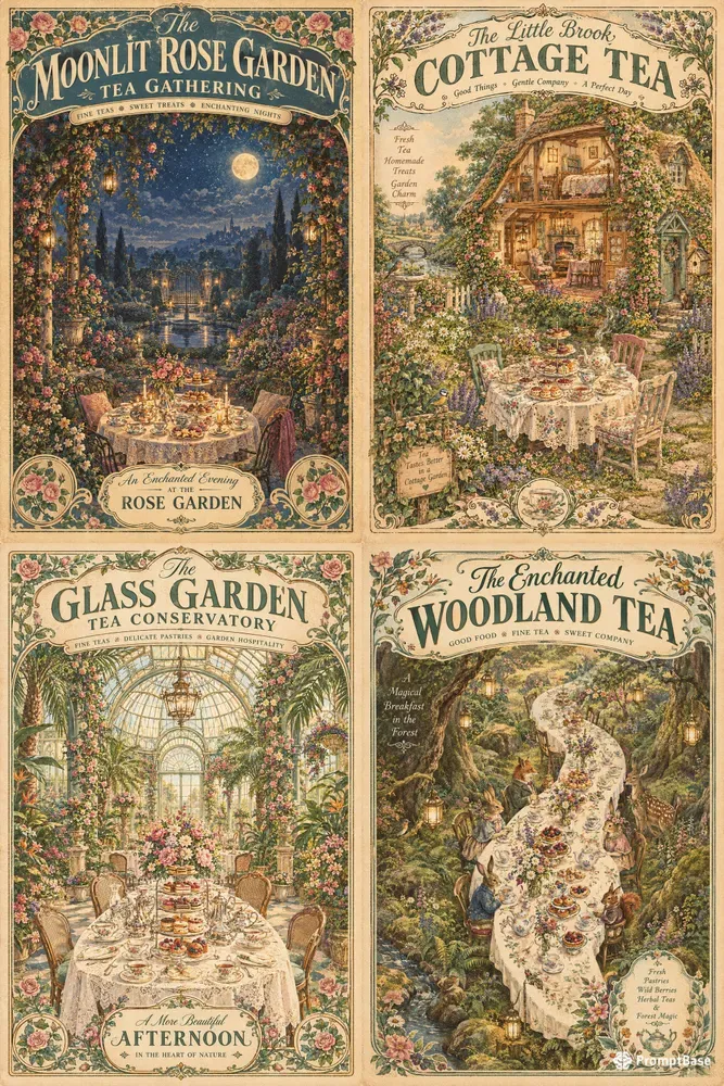 Whimsical Retro Tea Party Art
