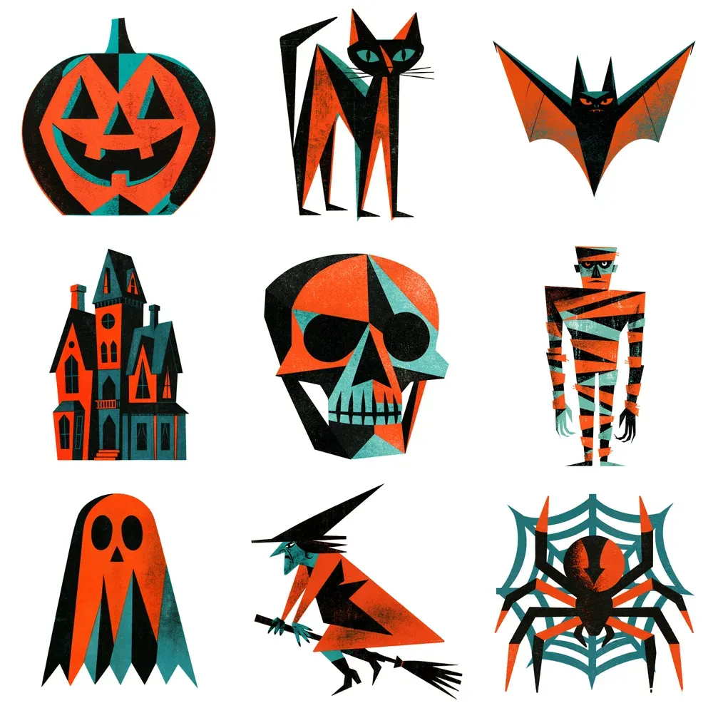 Mid Century Halloween Clipart Elements