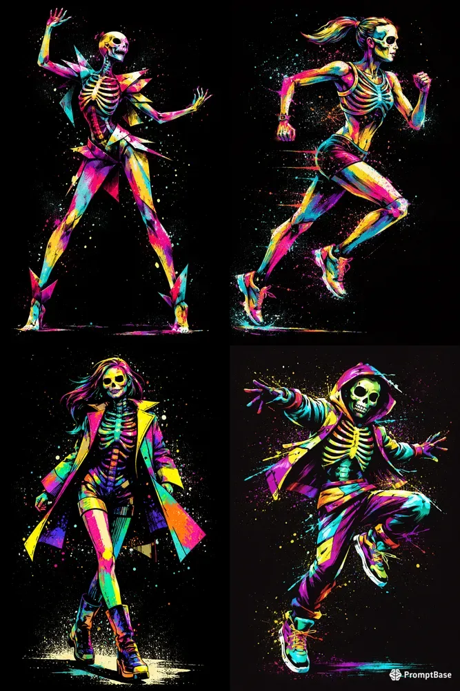 Neon Grunge Skeleton Popart
