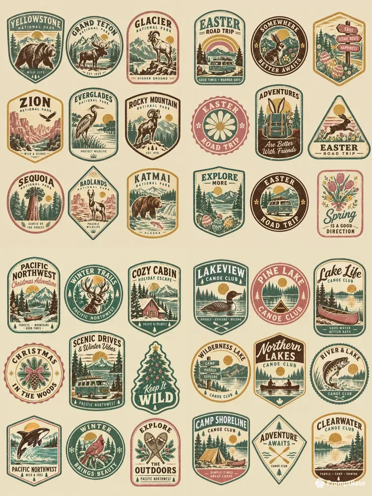 Retro 70s Distressed Outdoor Badges