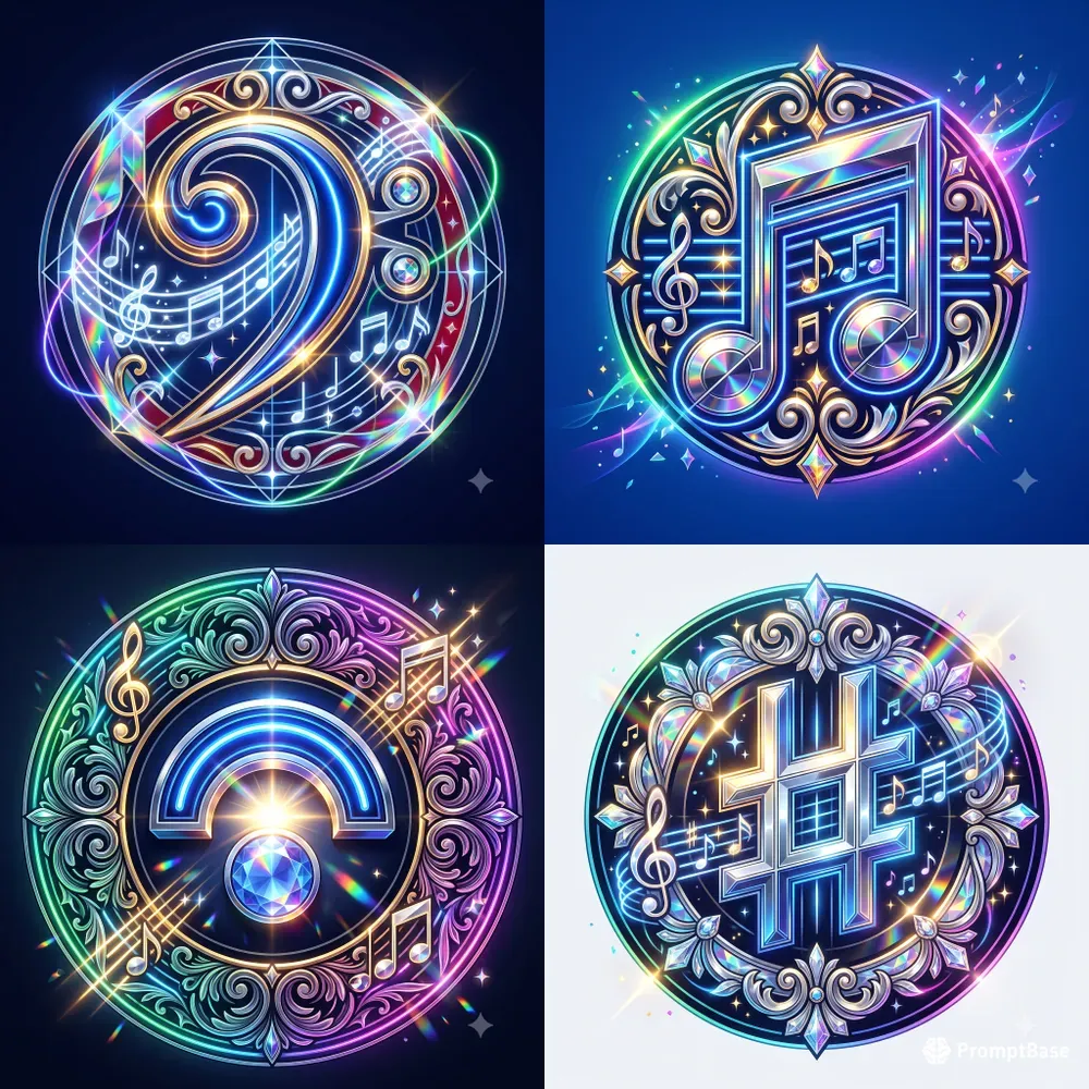 Neon Crystal Music Symbol Emblems