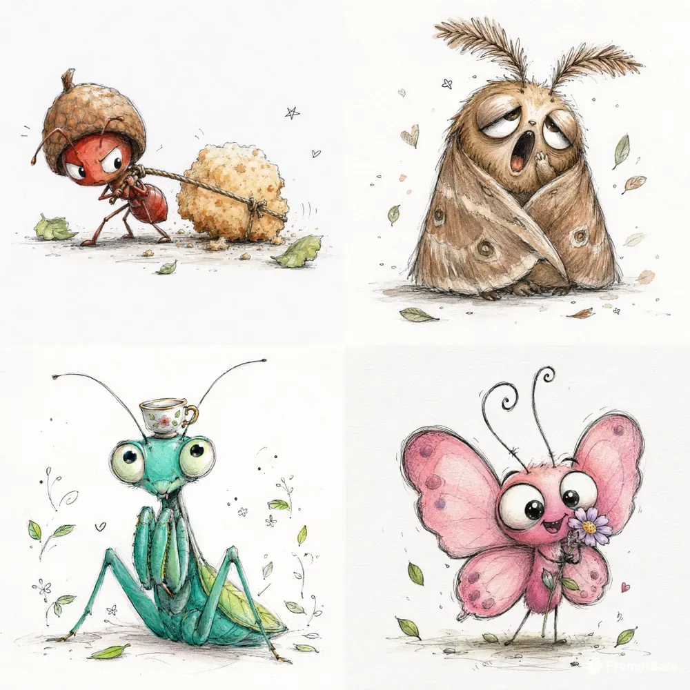 Whimsical Funny Bug Sketches