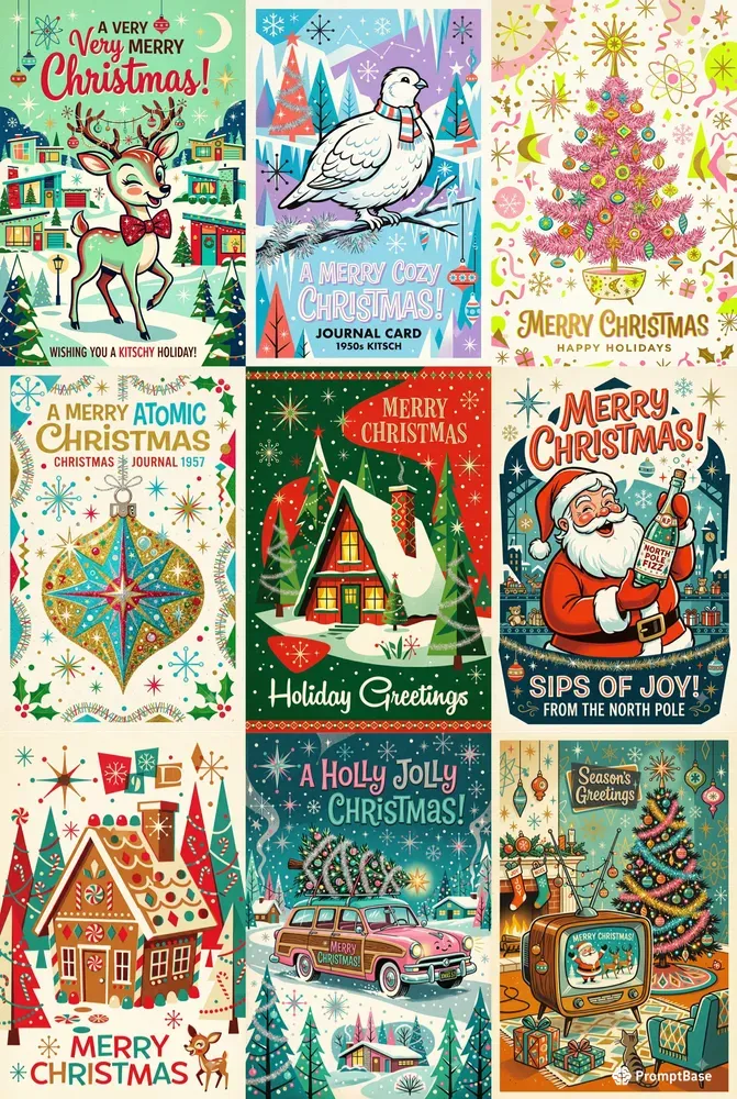 1950s Kitsch Christmas Journal Cards