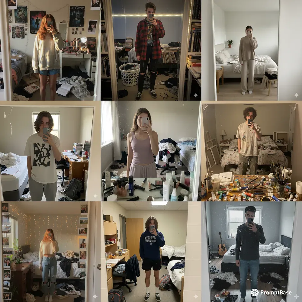 Messy Room Mirror Selfies